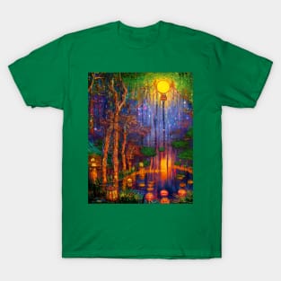 Magic Lantern Lighting Lake Water Pond Reflection Watercolor T-Shirt